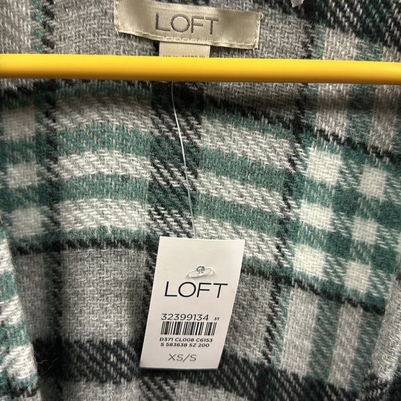 Loft Gray Green Plaid Blanket Kimono Wrap Jacket Top Oversized Womens XS Small - Picture 8 of 9